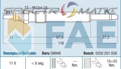 74149 - glow plug GN948 0100226235 0250201038