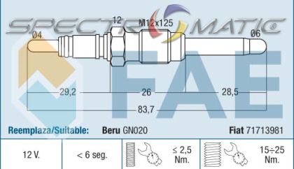 74158 - glow plug GN020 0100226376 FIAT 71713981