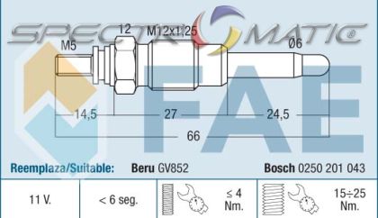 74161 - glow plug GV852 0100226163 0 250 201 043 59621Y