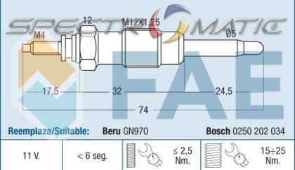 74162 - glow plug GN970 0100226249 0 250 202 034 OPEL 88900729   FIAT 46447610