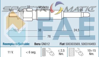 74163 - glow plug GN012 0100226354 FIAT 500303569 500316493