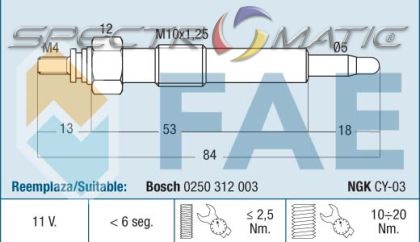 74182 - glow plug GN103 0100226366 OPEL 1214043 1214316  GM 93183739 97080554  0 250 312 003 0250312003