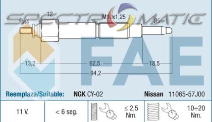 74186 - glow plug GN102 0100226513  0 250 312 002 0250312002  NISSAN  11065-57J00 11065-5C900