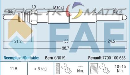 74191 - glow plug GN019 0100226375  0 250 202 129  0250202129  RENAULT 7700100635