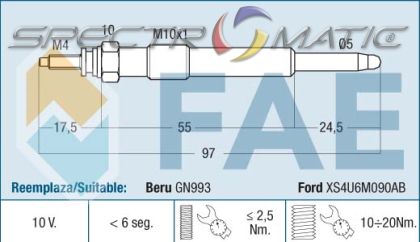 74194 - glow plug GN993 0100226384  FORD XS4U6M090AB  0 250 202 131 0250202131 GLP024